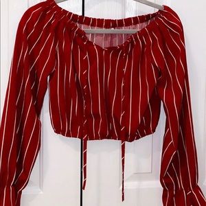 Cropped flowy red & white striped top!